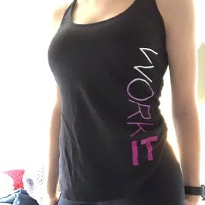 old navy tank with “work it” written on side